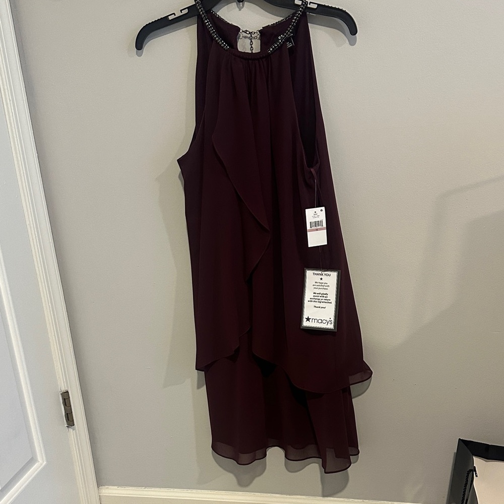 SLNY Burgundy Halter Mini Dress